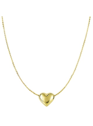Ritastephens 14K Yellow Gold Puffy Heart Charm Pendant Necklace for Female Adult, and Teen Pendant Only