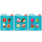 (4 Pack) Fun Celebration Mini Erasers, Assorted Colors and Shapes, 4-Count