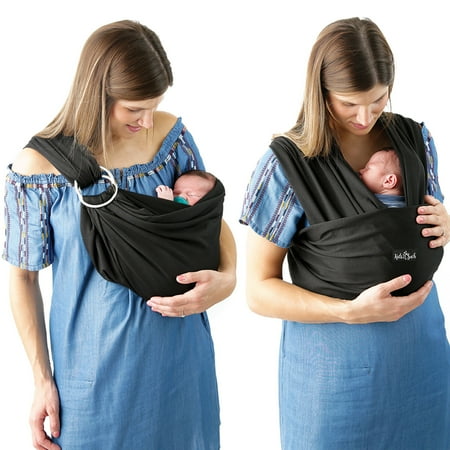Baby Sling Carrier Reviews - Kids N' Such 4 in 1 Baby Wrap Carrier and Ring Sling - Use as a Postpartum Belt or Nursing Cover - FREE Carrying Pouch - Best Baby Shower Gift for Boys or Girls - Premium Cotton Blend - Black
