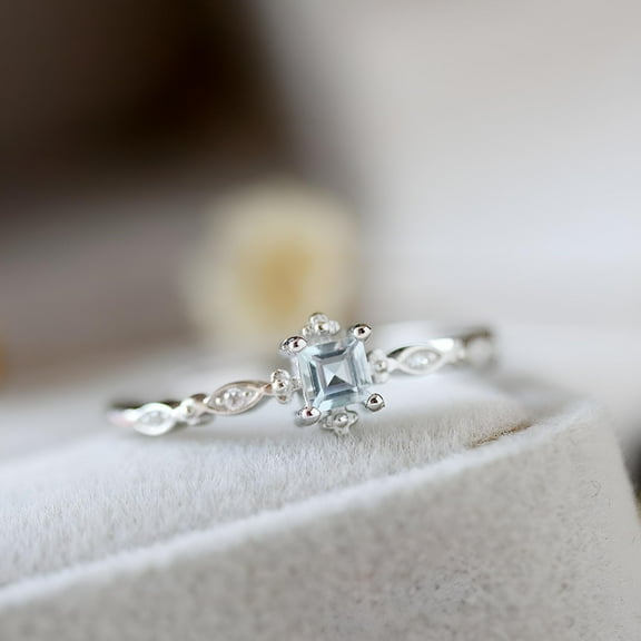 Women 925 Sterling Silver Cube Sapphire Wedding Engagement Propose Ring