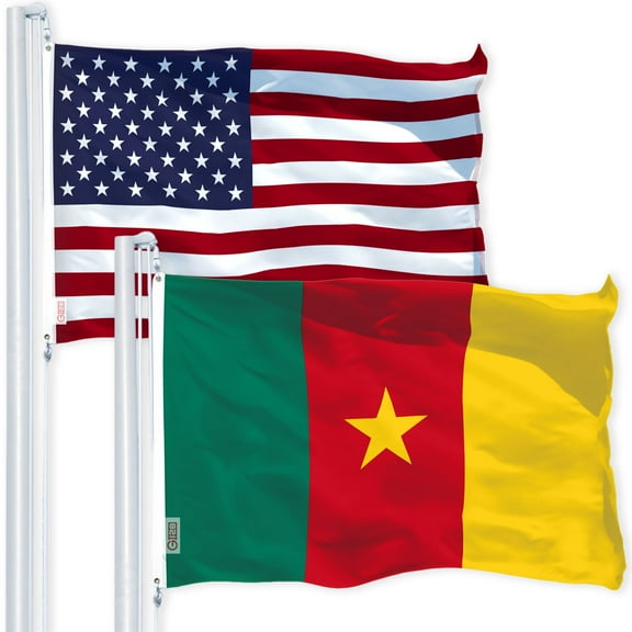 G128 Combo Flag Pack: USA American Flag 3x5 ft 150D Printed Stars & Cameroon (Cameroonian) Flag 3x5 ft 150D Printed