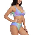 thumbnail image 6 of PAYOHTO Women's Cross Front Bikini Set with High Elasticity Soft Padding Colorful Fish Scale Pattern Bathing Suit Crop Top Swimsuit, 6 of 9