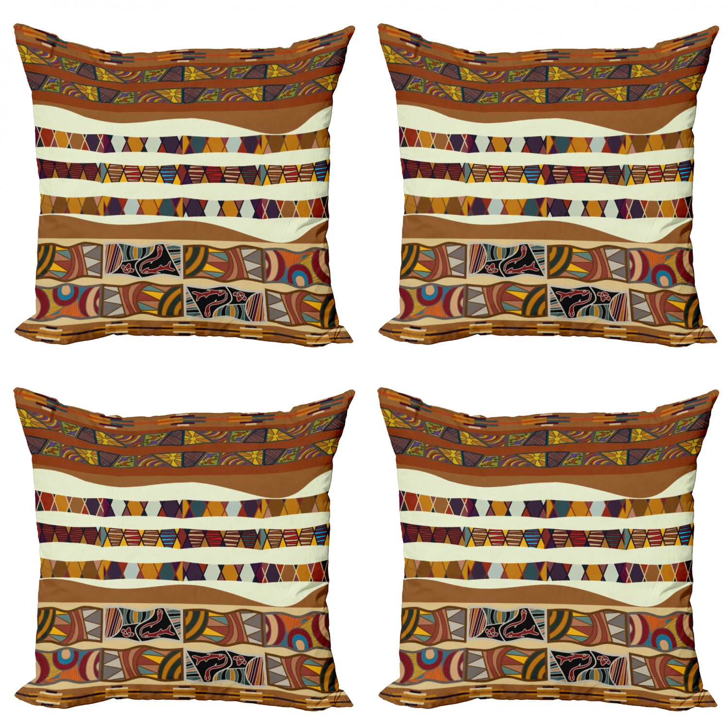 Tribal Throw Pillow Cushion Case Pack of 4, Traditional Folk Cultural