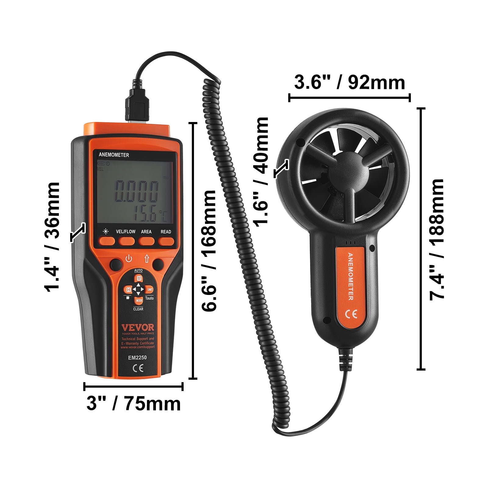 SKYSHALO Split Handheld Anemometer Digital Wind Speed CFM Meter Gauge 14-140???with LED