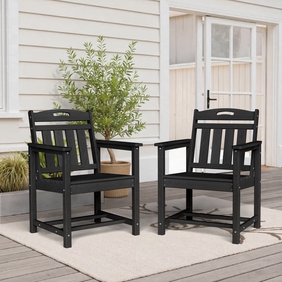 Ciokea Outdoor Dining Chairs Set of 2 Patio Chairs HDPE Outdoor Furniture All-Weather Backyard Garden Poolside Black