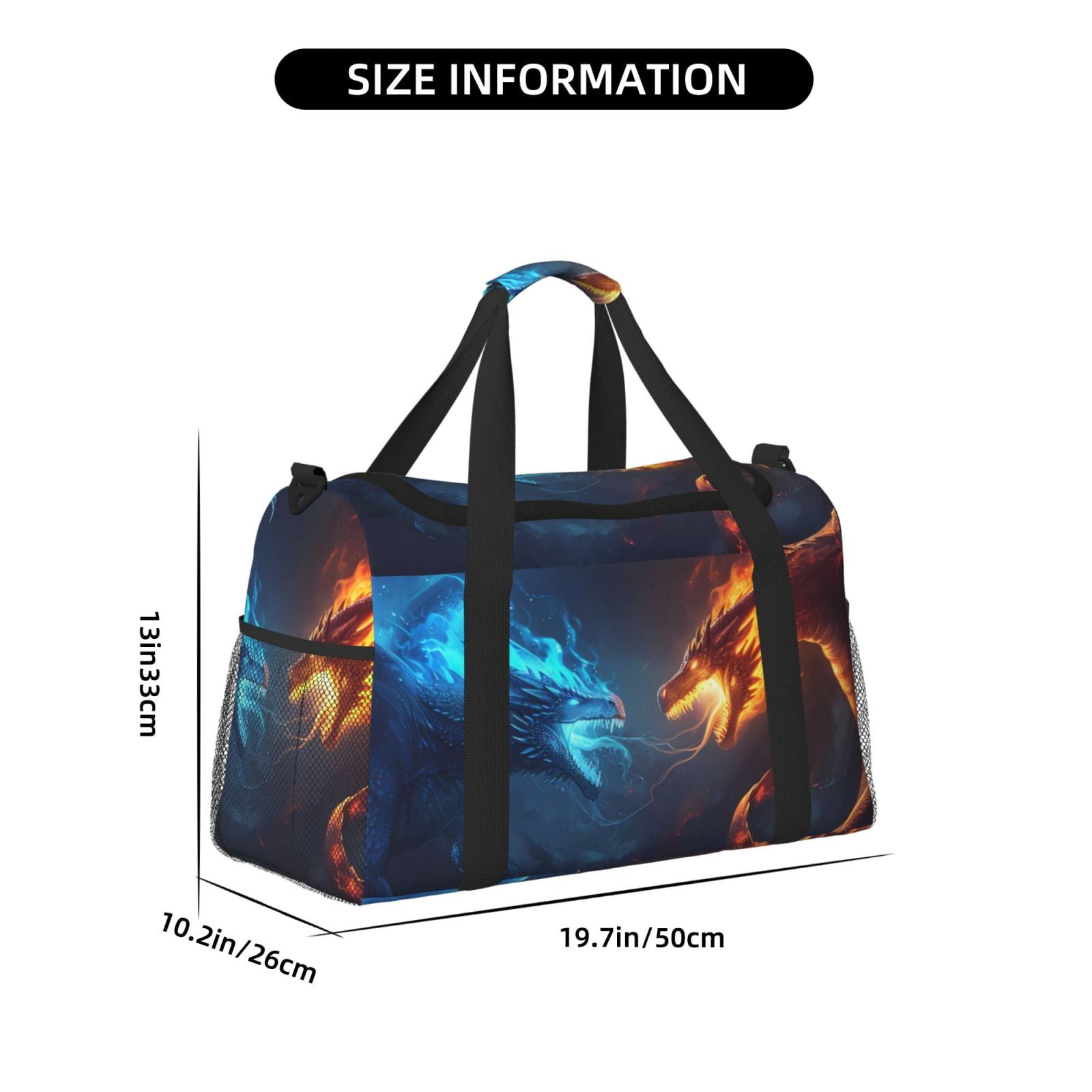 Fuzoiu Red And Blue Fire Dragon C Print Travel Duffle Bag,Carry On Tote Bags,Duffel Bag,Sport Gym Bag, Hospital Bag for Labor and Delivery, Overnight Bag,Luggage Bag