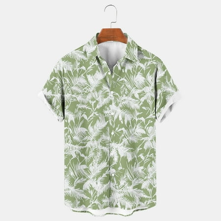 UVEASISHA Hawaiian Shirt for Men Short Sleeve Button Down Shirt Men Casual Summer Tropical Beach Aloha Shirts for Men Hawaii Party Summer Sales Green 4XL