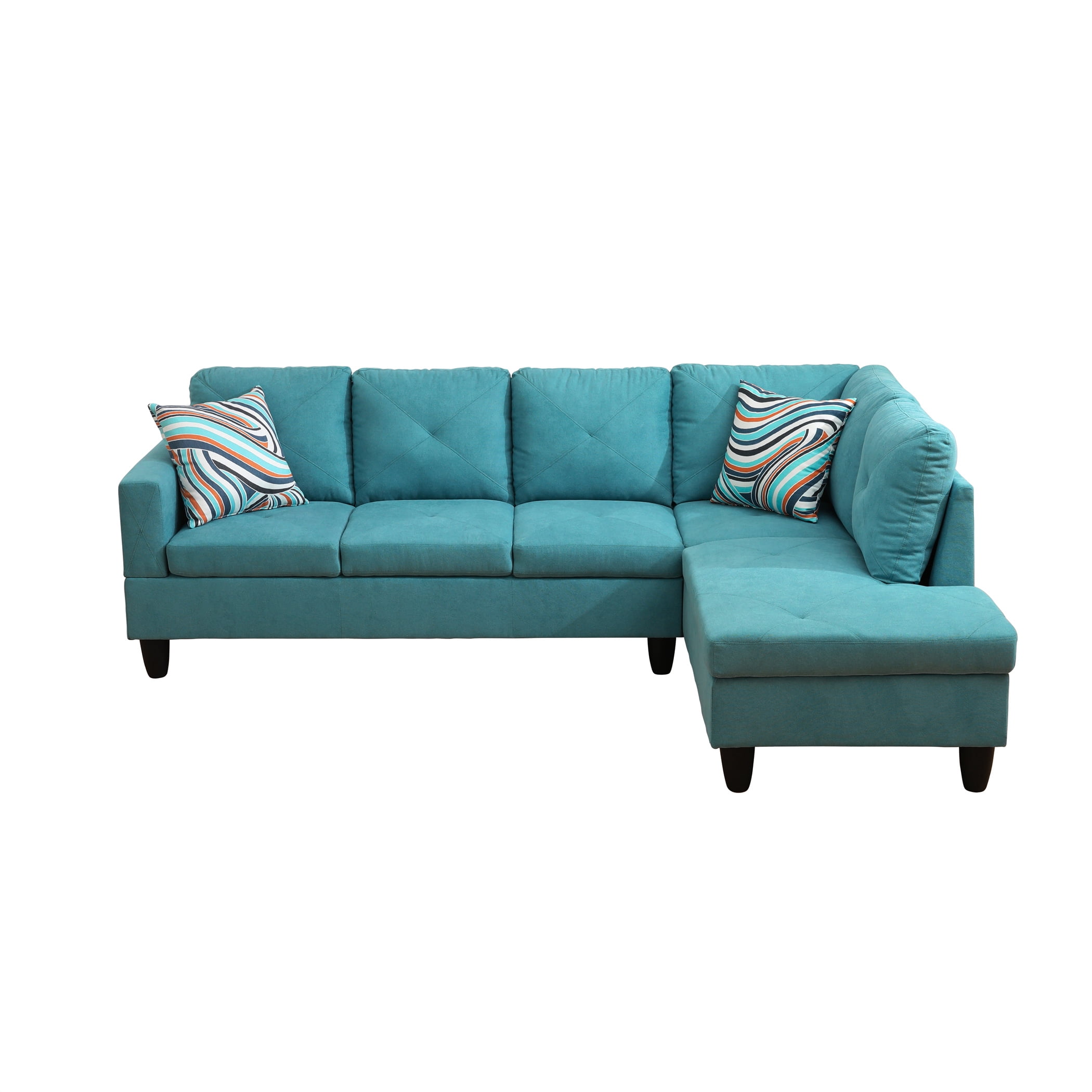 Aukfa 97" Classic Sectional Sofa 4 Seat L shape Couch for Living Room, 2Pillows, Oversized Right Chaise, Linen, Aqua Blue
