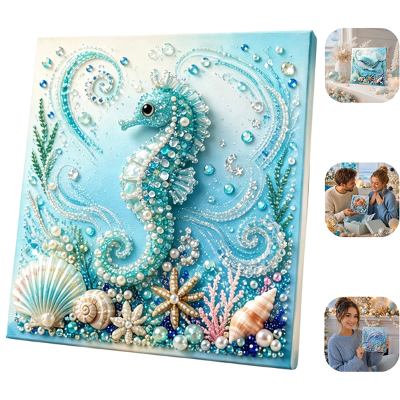 Ocean Theme Pearl Art DIY Kit, DIY Pearl Bead Painting Canvas Kit with Turtle Dolphin Octopus Patterns, Premium Assorted Pearl Beads, Relaxing Handmade Craft for Craft Lovers 1pc D
