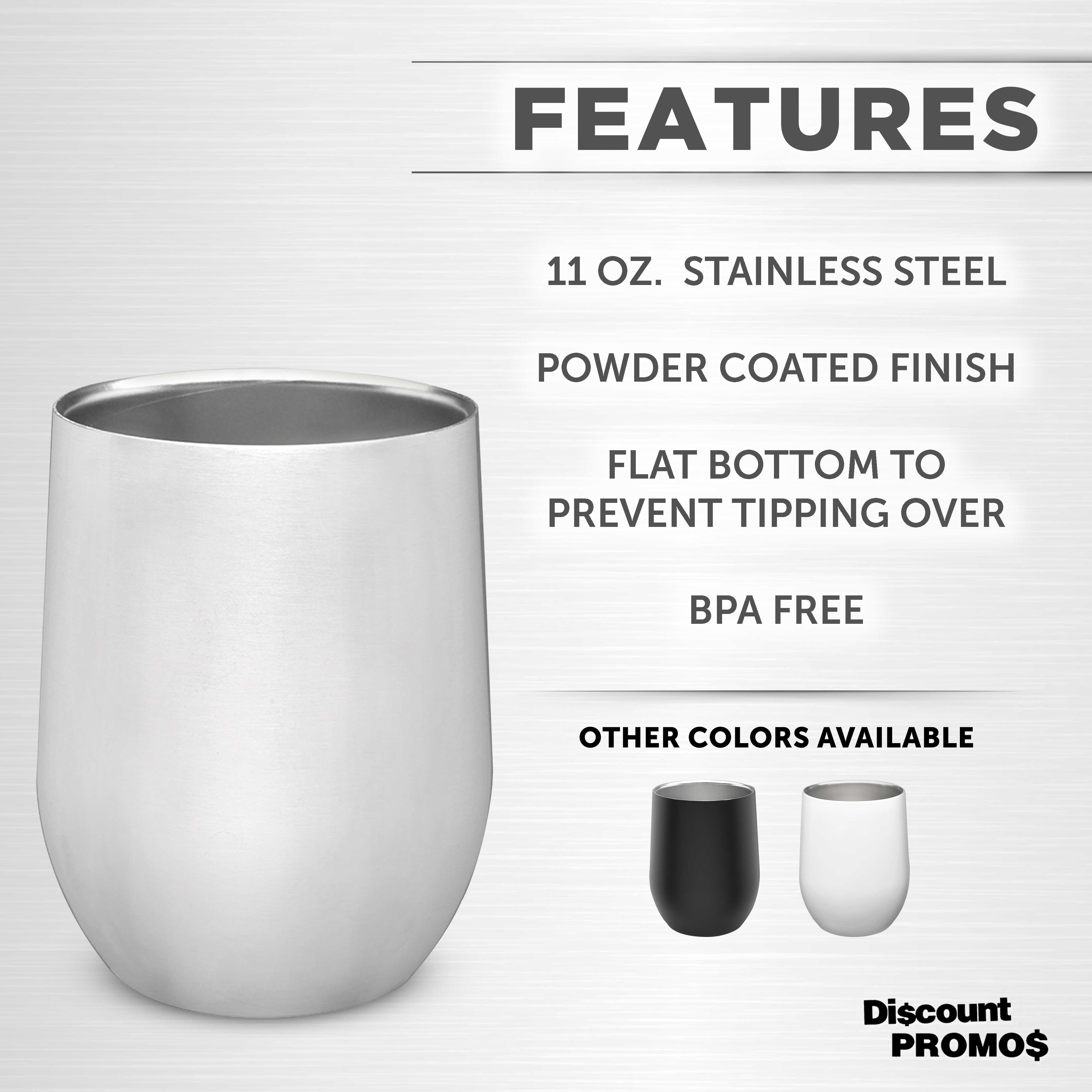 Stainless Steel Stemless Wine Glasses 11 oz. Set of 6, Bulk Pack - Perfect for Wine, Cocktails, Other Hot & Cold Beverages - Silver