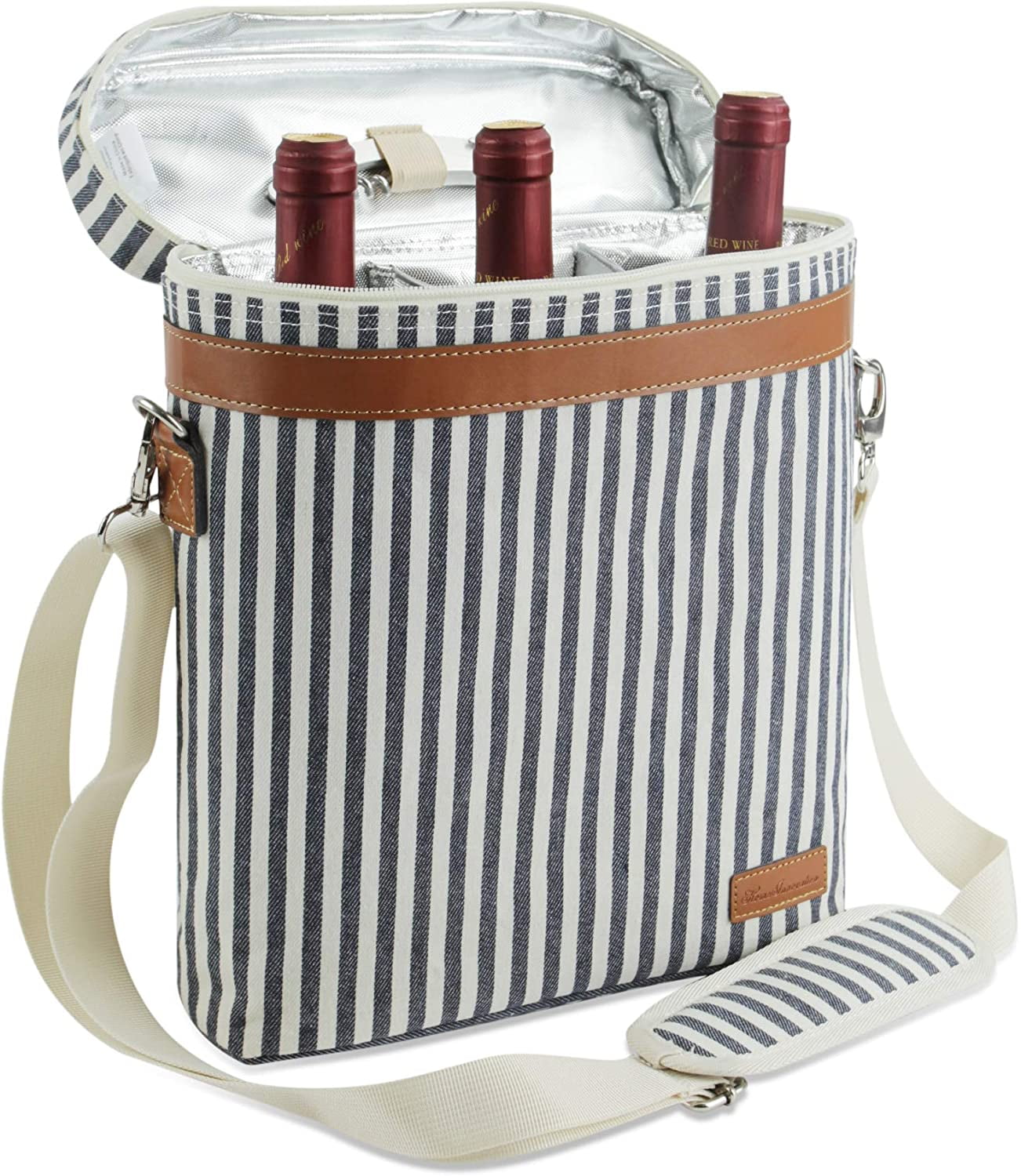 ZORMY 3 Bottle Insulated Wine Tote Cooler Bag, Portable Wine Carrier