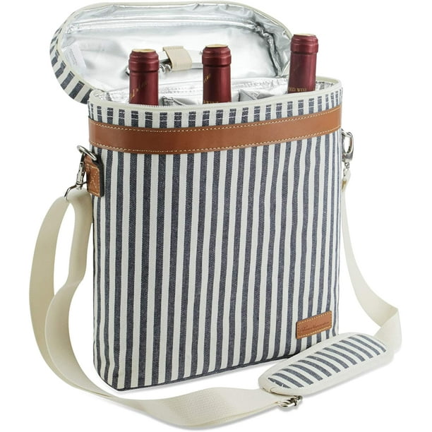 ZORMY 3 Bottle Insulated Wine Tote Cooler Bag, Portable Wine Carrier with Corkscrew Opener and