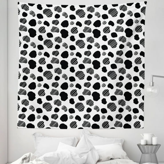 Cow Print Tapestry, Black and White Striped Dots with Abstract Style Farm Animal Hide Agriculture, Fabric Wall Hanging Decor for Bedroom Living Room Dorm, 5 Sizes, Black White, by Ambesonne