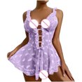 thumbnail image 3 of Levmjia Womens Pajamas Plus Size Summer Short Sleeve Women's Fashion Soild Heart Print Lace Splicing Mesh Nightdress, 3 of 9