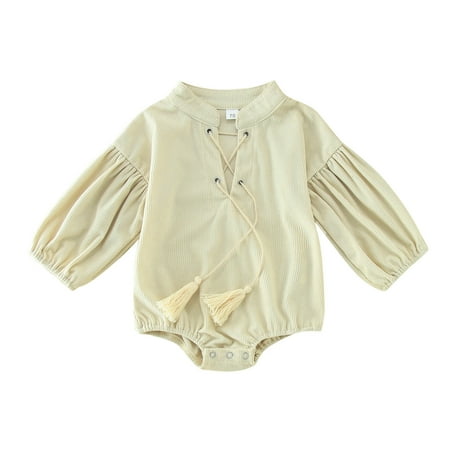 

Infant Girls Long Sleeve Solid Tassels Romper Newborn Sweatshirt Bodysuits Clothes Cute Outfits For 3-6 Months