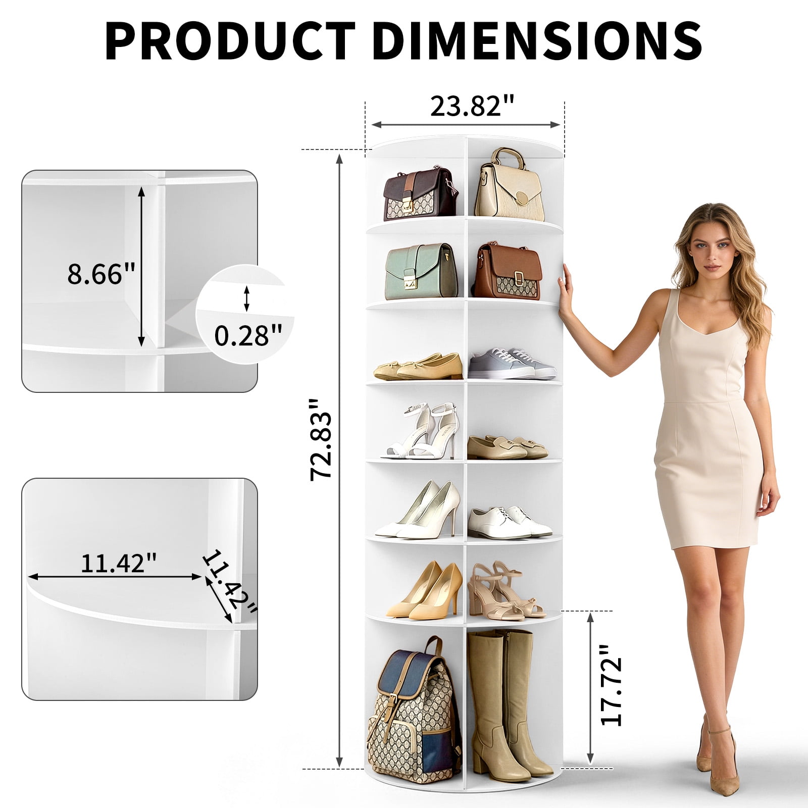 Ktaxon 7-Tier Rotating Shoe Rack Tower,  Free Standing 360° Revolving  Organizer, 28 Pairs of Shoes/ Bag, White