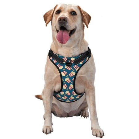Vsdgher Popcorn With Glasses Pattern Dog Harness No Pull Pet Harness with Soft Padded Handle Adjustable Reflective Vest with 2 Buckles 4 Slide Buckles S-XL