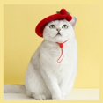 thumbnail image 1 of Adorable cat and dog beret with cherry decoration in wool for small cats and puppies, 1 of 5