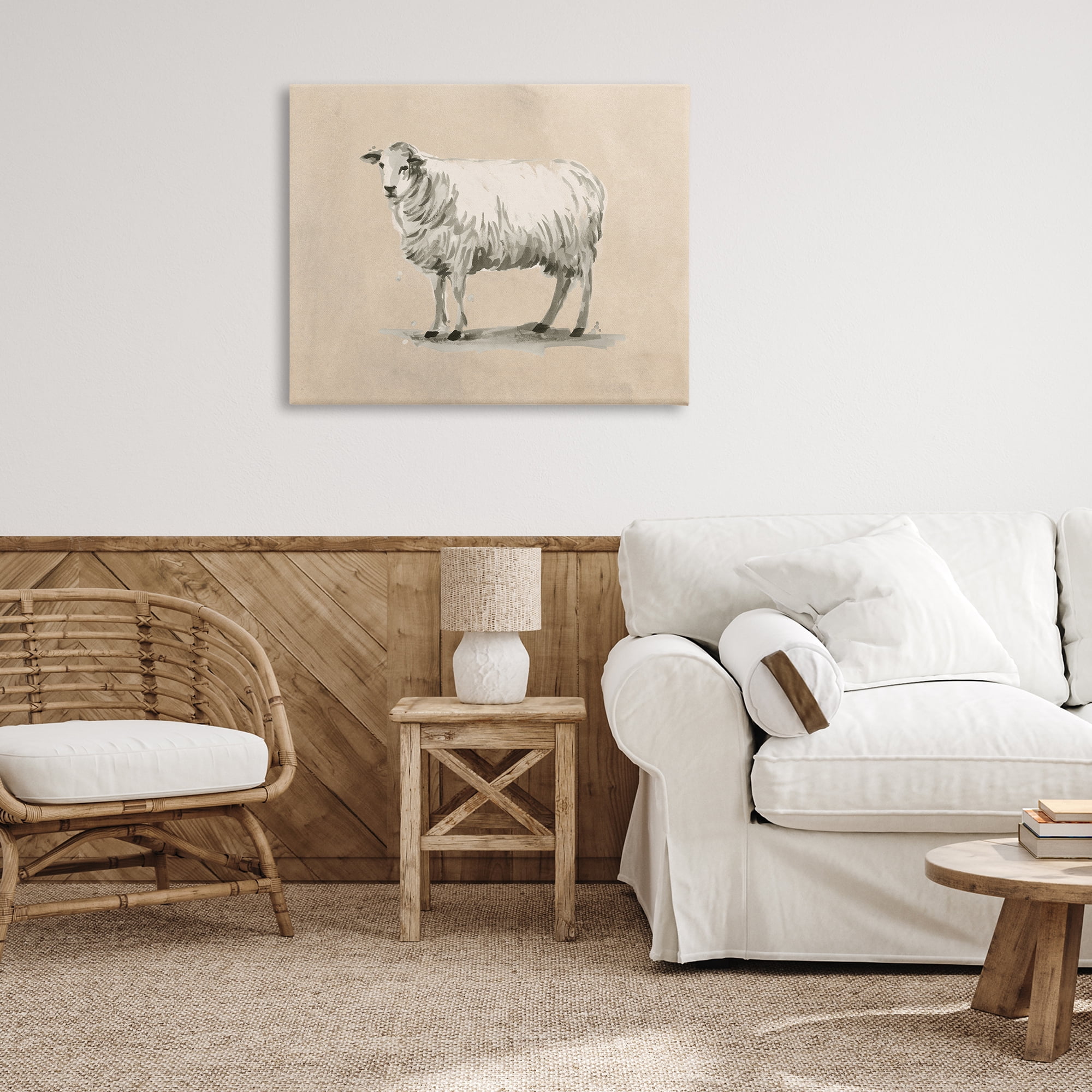 Stupell Industries Traditional Minimal Sheep Animals & Insects Painting Gallery Wrapped Canvas Art Print Wall Art, 40 x 30