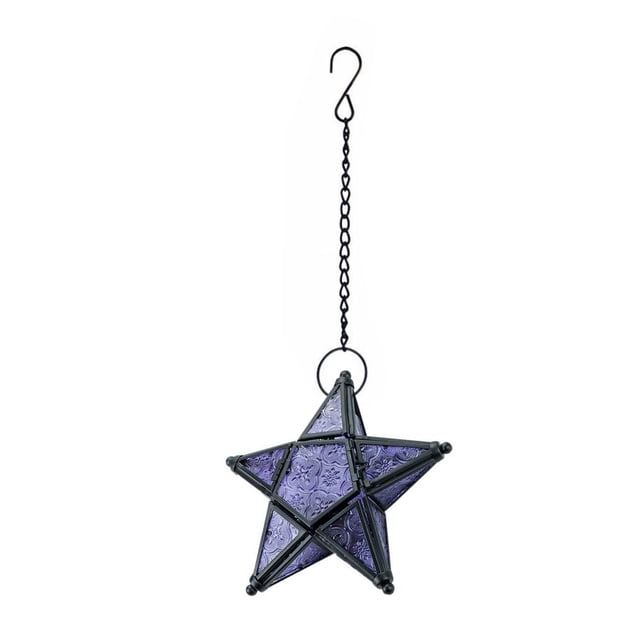 European Style Embossed Glass Five Pointed Star Candlestick Hanging Wind Lamp Aromatherapy Candle Holder for Home