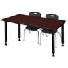 Regency Kee 48" x 24" Height Adjustable Classroom Table - Mahogany & 2 Andy 12-in Stack Chairs- Black