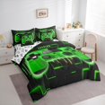 thumbnail image 4 of Feelyou Boys Game Console Bedding Comforter Set 7pcs, Green Modern Gamepad Queen Bedding Sets, Neon Glowing Honeycomb Square Reversible Queen Sheet Sets, Microfiber Bedroom Decor, 4 of 9
