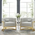 thumbnail image 3 of Andeworld Upholstered Velvet Accent Chair Modern Wide Arm Chair for Living Room Bedroom Armchair Barrel Chair Leisure Chair Grey with Gold Legs, 3 of 7