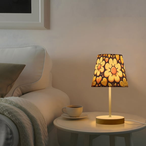 Yellow Flowers on Yellow Desk Lamp 3 Color Modes LED Table Lamp Nightstand Reading Light for Bedroom Living Room