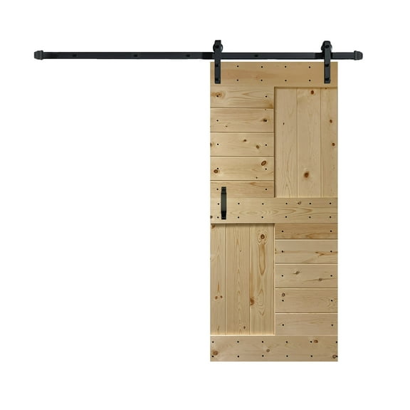 Coast Sequoia 36 in x 84 in S Style Knotty Pine Wood Sliding Barn Door With Hardware Kit (Unfinished)