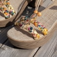 thumbnail image 7 of Rokment Womens Platform Slingback Dress Sandals 2026 Beach Summer Boho Braided Gemstones Chunky Block High Heel Linen Sandals Yellow Size 8.5, 7 of 7