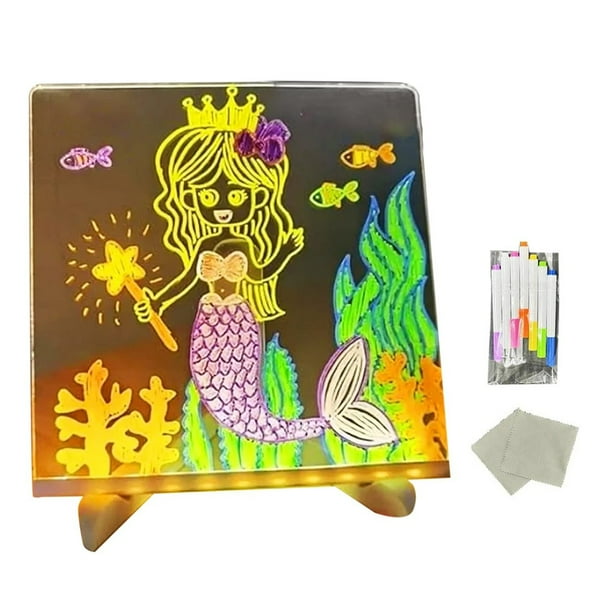Tablero de notas LED con colores, tablero de dibujo LED brillante 2025 para niños, tablero de notas LED con soporte y 7 marcadores de colores S