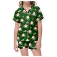 thumbnail image 1 of GDREDA Pyjamas pour Filles Ensemble de Pyjama de Noël Classique Imprimé Col Boutonné Manches Courtes & Shorts (Rose, 4-5 Ans), 1 of 6