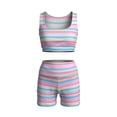 thumbnail image 4 of OOOUM Women Striped 2 Piece Workout Set Square Neck Colorful Sleeveless Crop Tank High Waist Biker Shorts Yoga Athletic Outfit Multicolour XXL, 4 of 4