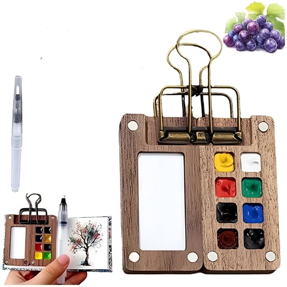 CCOCC Watercolor Kit,Mini Watercolor Set with Picture Book,Travel Water Color Set with 24 Color Paints,Wooden Grid Paint Box for Painters Artists Students