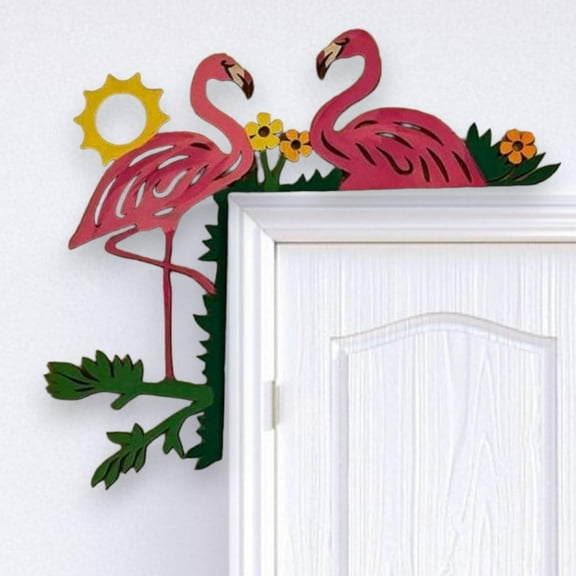 2024 Hand Painted Door Topper, Wood Double Sided Hummingbird Flower Cardinal Flamingo Starfish Leaf Funny Creative Door Frame Topper Corner Silhouette Wall Art Decor for Nature Lovers (Flamingo)