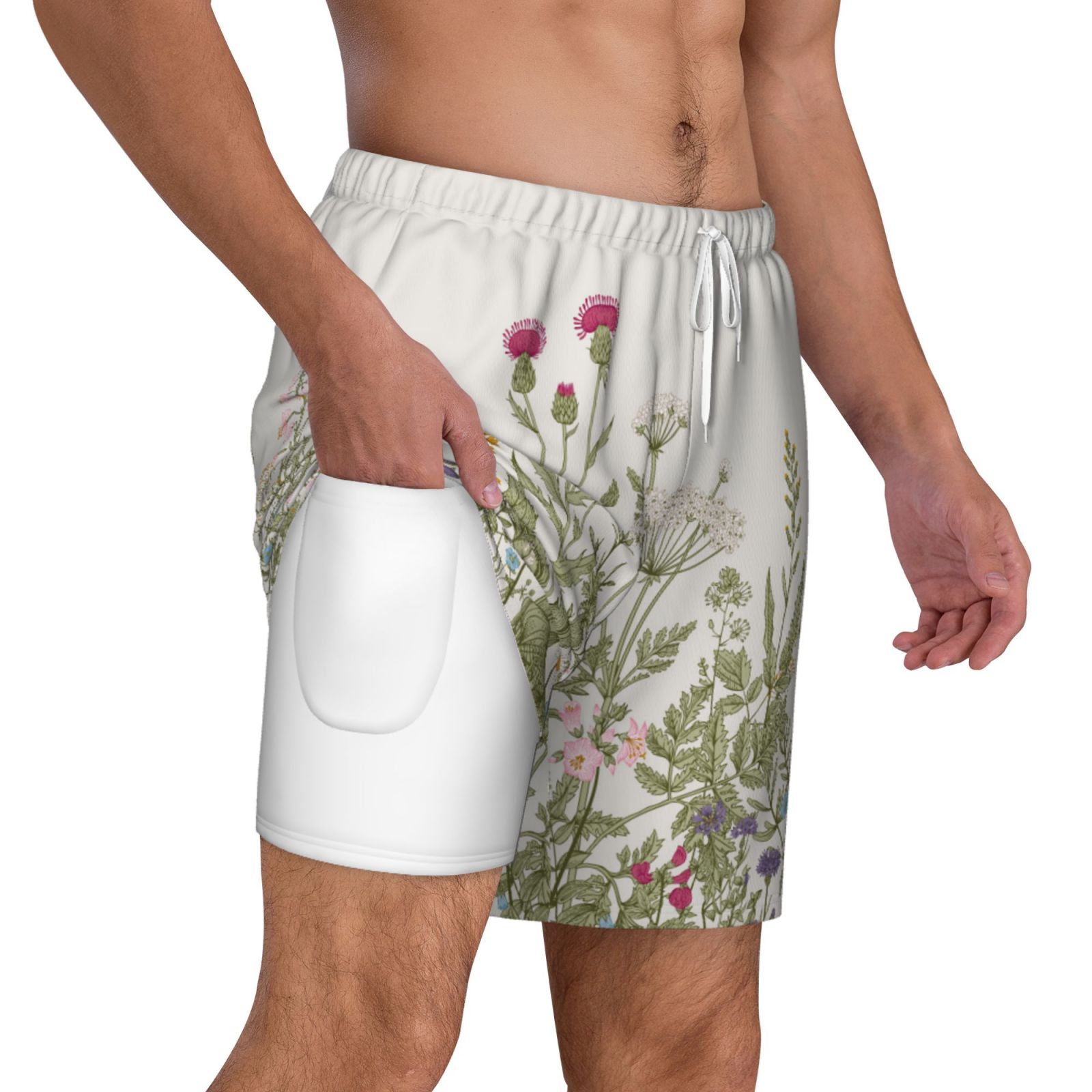 Xecao Herbs and Wildflowers for Men's Swimming Trunks Swim Trunks Quick Dry Swim Shorts with Mesh Lining Funny Swimwear Bathing Suits