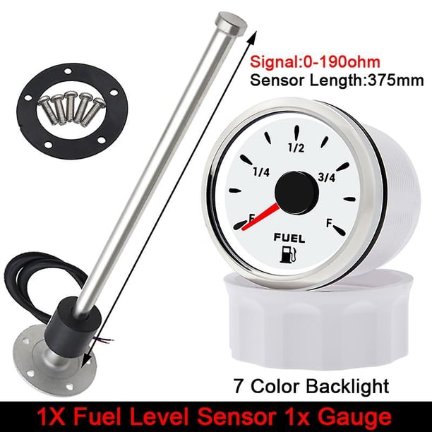 52mm Fuel Level Gauge With 100-500mm Fuel Level Sensor 7 Color Marine Boat Car Point Fuel Tank Level Meter For Oil Tank Level
