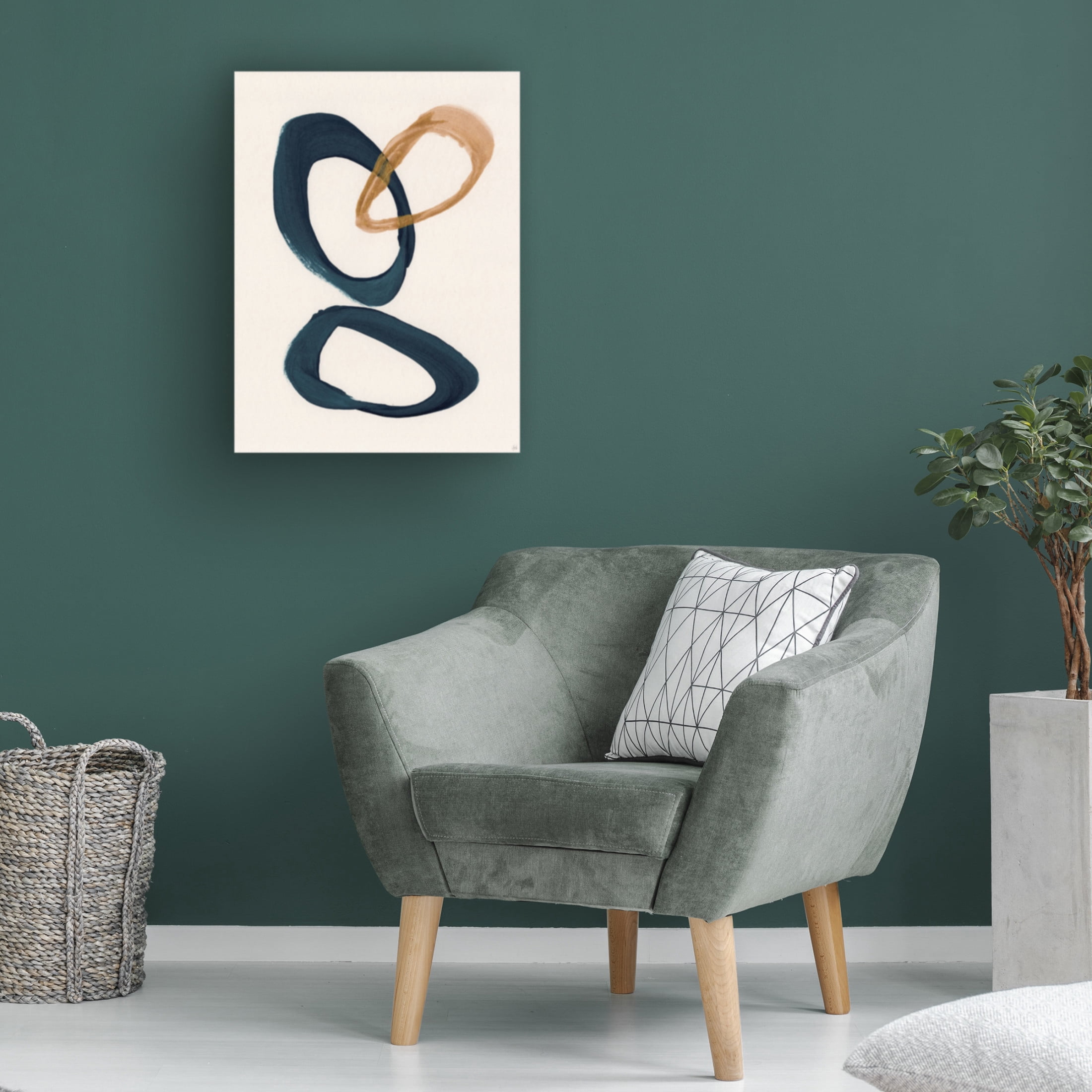 Canvas Wall Art - Line and Brush 'Blue 2 Gold 1 Circles 1' Wall Art for Living Room, Bedroom, or Office Décor by Trademark Fine Art - 14 x 19 Inches
