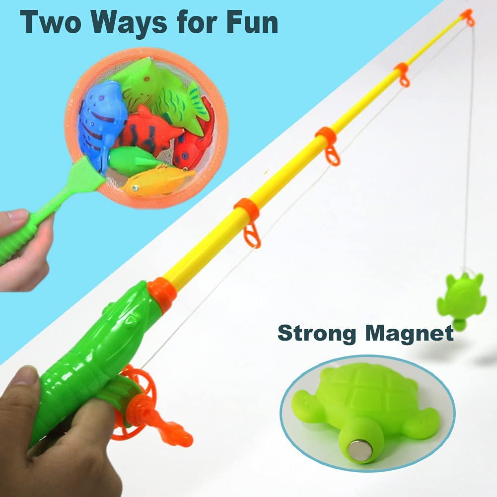 Magnetic Fishing Game, Kids Fishing Toys Set with Magnetic Fishing Pole,  Floating Toy Fish, Inflatable Round Pool, 48 Pcs Magnetic Floating Toys  Bath