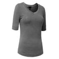 thumbnail image 2 of J. METHOD Girl's Junior Basic Casual 3/4 Elbow Half Length Sleeve Active V-Neck Uniform T-Shirt NEGT23 Heather Gray M, 2 of 5