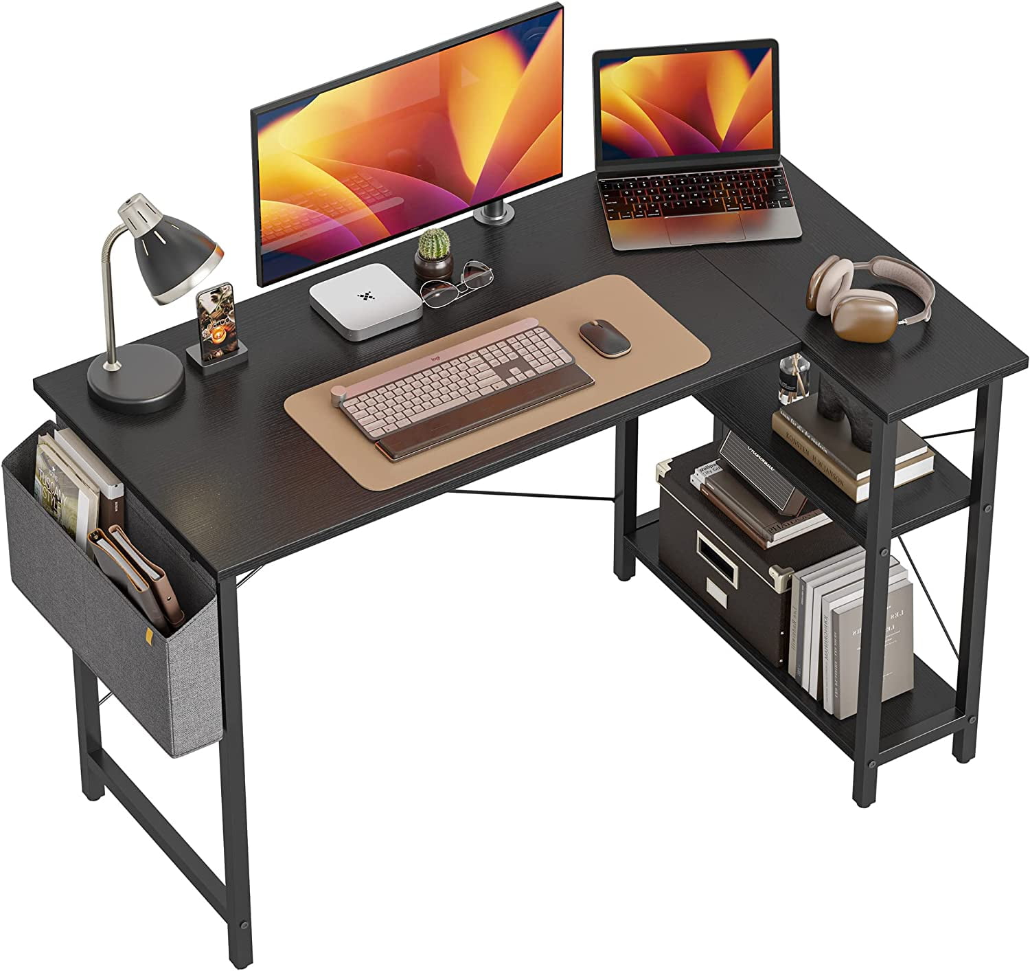 CubiCubi L Shaped Desk Small Computer Desk with Storage Shelves Home