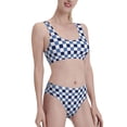 thumbnail image 4 of High Waisted Bikini Sets For Women, Blue And White Plaid Swimsuits Tummy Control, Two Pieces Bathing Suit, 4 of 8