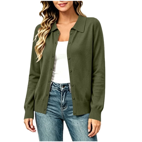 gbyLJF Womens Collar Button Cardigan Sweaters Lightweight Long Sleeve Knit Shirts Open Front Casual Tops