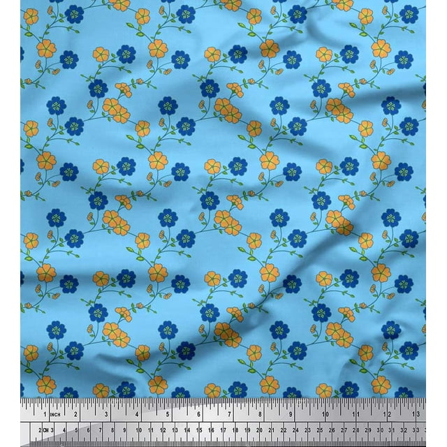 Soimoi Rayon Fabric Leaves & Floral Print Sewing Fabric Yard 56 Inch Wide