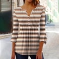 thumbnail image 1 of RXIRUCGD T-Shirt Décontracté à Rayures pour Femmes, Col en V, Manches Courtes, Ample, Café, Taille : L, 1 of 5