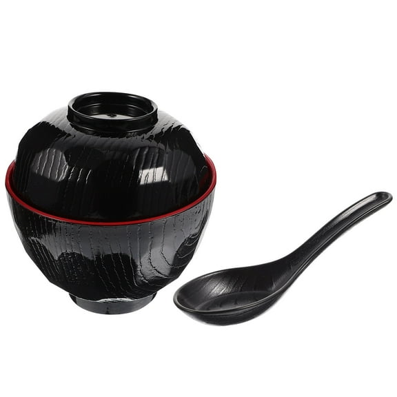 Raindrops Japanese Style Miso Soup Bowl with Lid Made of Melamine Black Color for Home Use 7.8 Inches