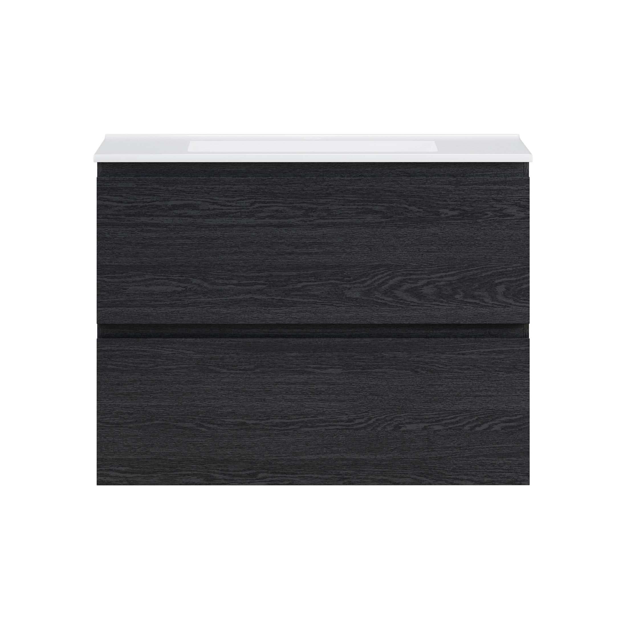 Liberte 30" Wall-Mounted Bathroom Vanity in Black Oak with Sink Top