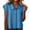 Blue, variant on Summer Blouses for Women Smart Casual Camp Collar Cap Sleeve Textured Solid Metal Button Front Soft Breathable Fabric