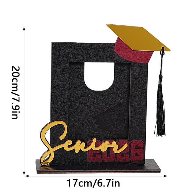 Tauxra 2026 Graduation Season Vertical Wooden Photo Frame With Tassel And Hat Decor Tabletop Display For Graduation Gifts