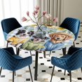 thumbnail image 5 of Elastic Fitted Round Tablecloth, Spring Dog Waterproof Stretch Table Cover for 55"-60" Tables, Sunflower Daisy Botanical Blue Plaid Washable Outdoor Tablecloths for Patio, Picnic, Camping, 5 of 9
